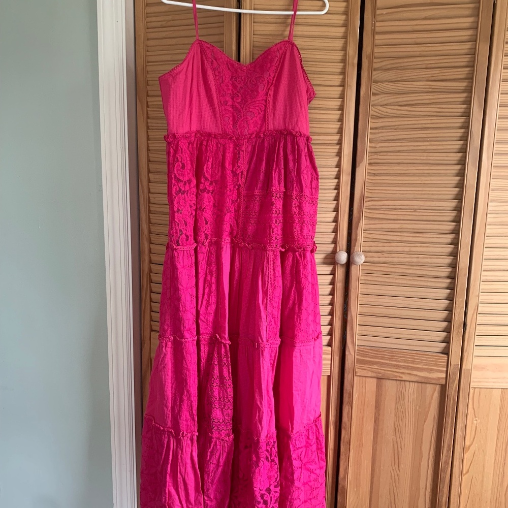 Anthropologie Sleeveless Patchwork Lace Tiered Midi Dress (Size Medium)